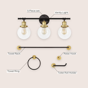 Hugo 24.5" 3-Light Farmhouse Classic Vanity Light with Bathroom Hardware Accessory Set - JONATHAN Y